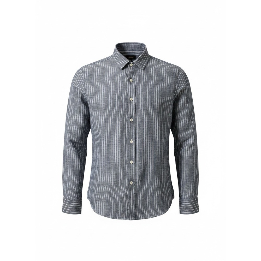 Quince European Linen Button Up Shirt Long Sleeve Mens M Blue Hickory Stripe